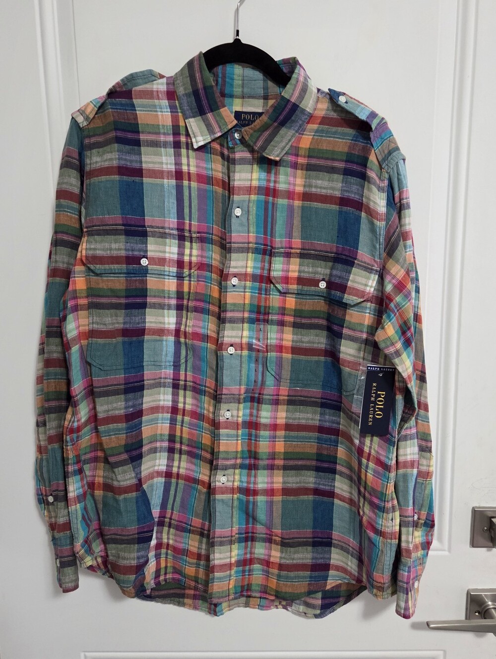 NWT - Polo Ralph Lauren Women's Relaxed Fit Plaid Linen Shirt - Size L